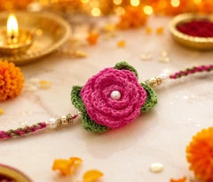 Blooming Rosebud Pearl Handmade Crochet Rakhi